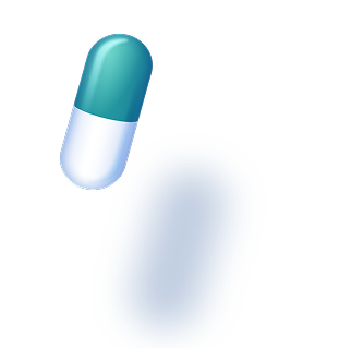 Cápsula blanca y verde-azul — el resultado de Inhibitron Twit